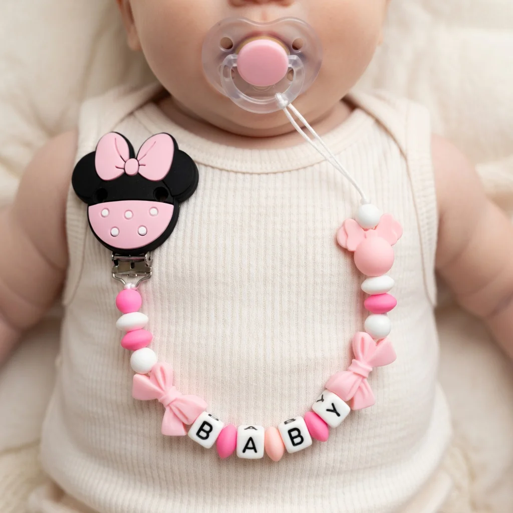 2026 Custom Name Baby Pacifier Clips Chain Silicone Beads Teether Toys Dummy Holder Russian English Name Pacifier Chain Newborn