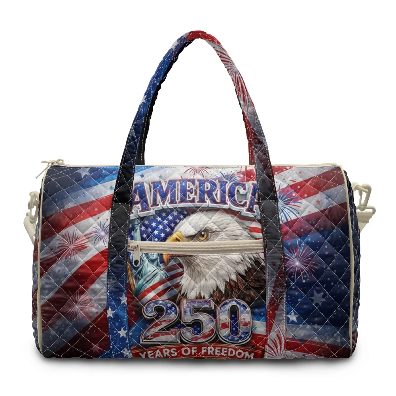Coloranimal 4th of July Quilted Duffle Bag Featuring American Flag, Large Capacity Carry on Bag for Womens New Trend