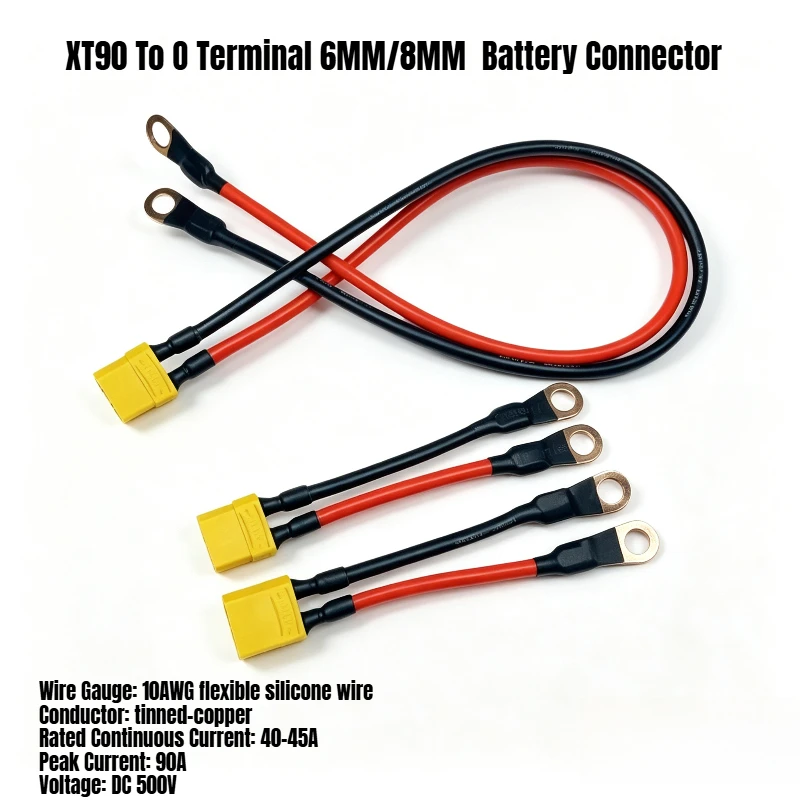 10AWG 40-50A 500V High Current DC Adapter Power Cord XT90 To O Terminal 6MM/8MM Copper Nose Battery Connector for Aircraft Model
