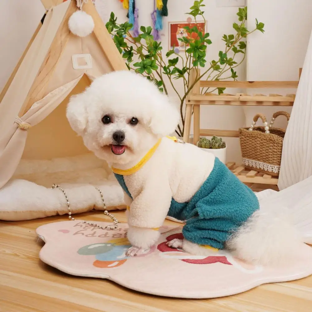Cute Pet Jumpsuit with Traction Ring Cozy Winter Pet Jumpsuits Color-blocking Four-leg Design for Dogs Cats Warm for Teddy