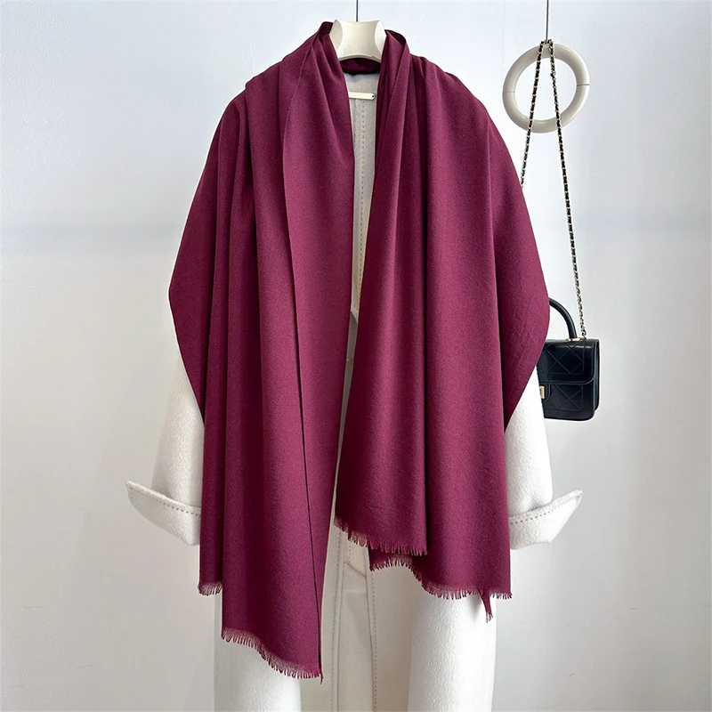 Luxury Winter Cashmere Scarf Women Solid Handkerchief Warm Pashmina Female Shawl Tassel Wrap Soft Pareo Bufanda Scarves Stole view 6