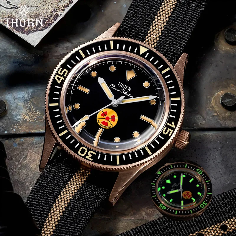 THORN Non-Radiation Vintage 50-Fathoms Tin bronze CUSN8 Diving Watch NH35A Movement Mutomatic Mechanical Sapphire Crystal 200M