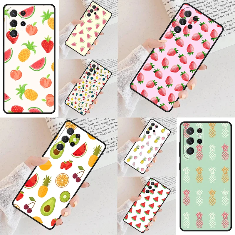 Watermelon Pineapple Strawberry Fruit Phone Case For Samsung Galaxy S24 S23 S22 S21 Ultra S10 Note 10 Pro S20 Plus FE S9 Cover