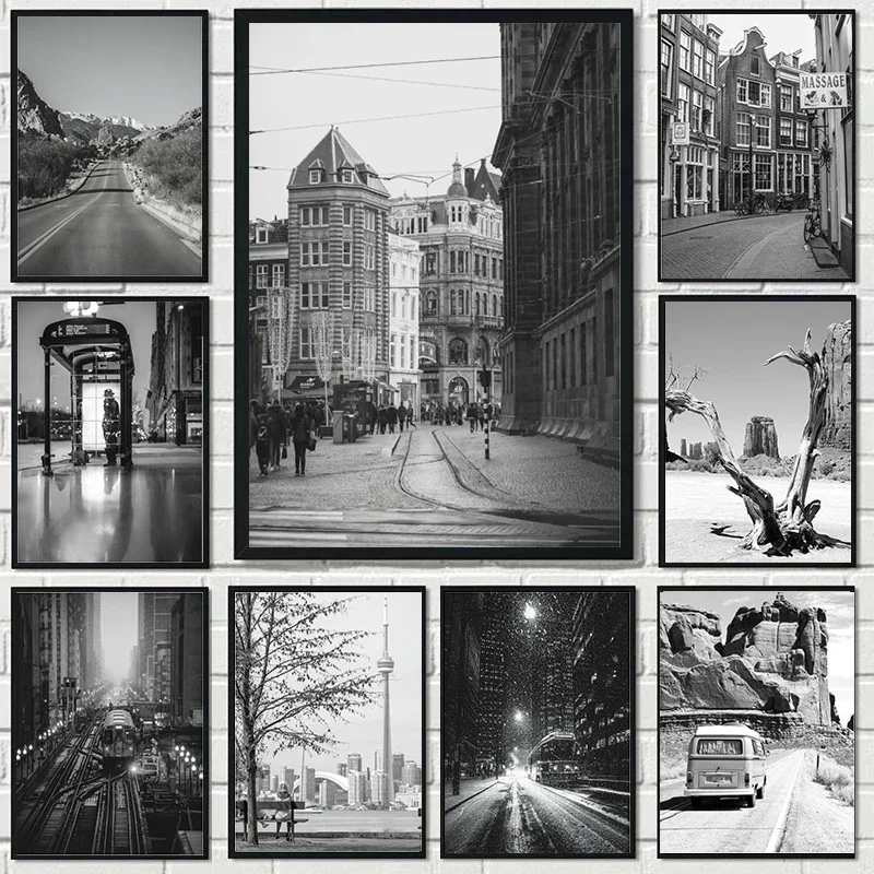 Black White Amsterdam Netherlands Arizona New York Travel Chicago Poster Canvas Painting Wall Prints Picture for Room Home Decor