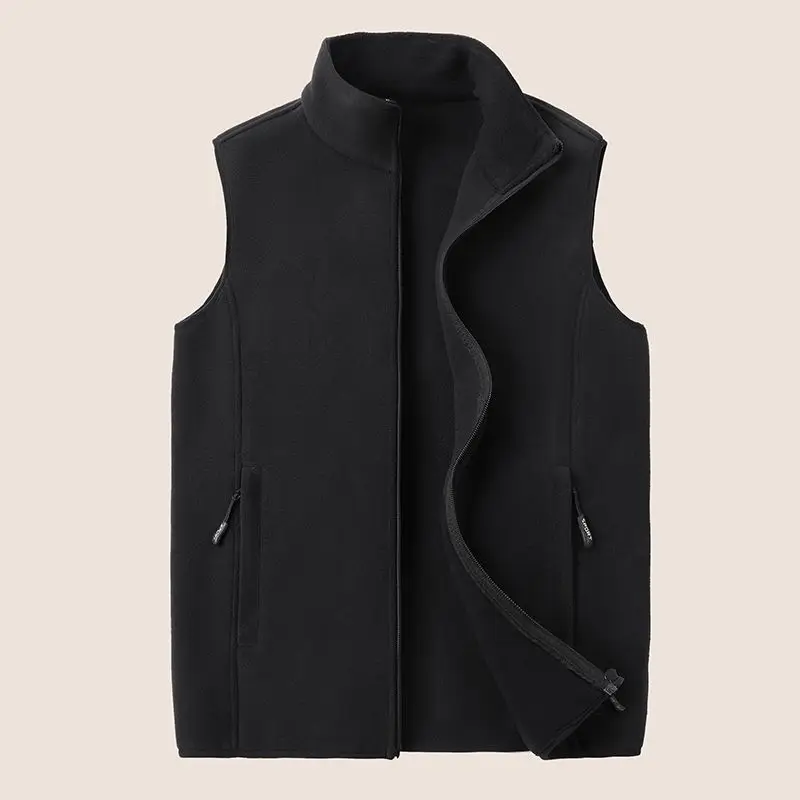 Autumn winter Fleece Vest Men Soft Warmth Windproof sleeveless Coat Multiple Zipper Pockets Stand Collar Thicken Jackets