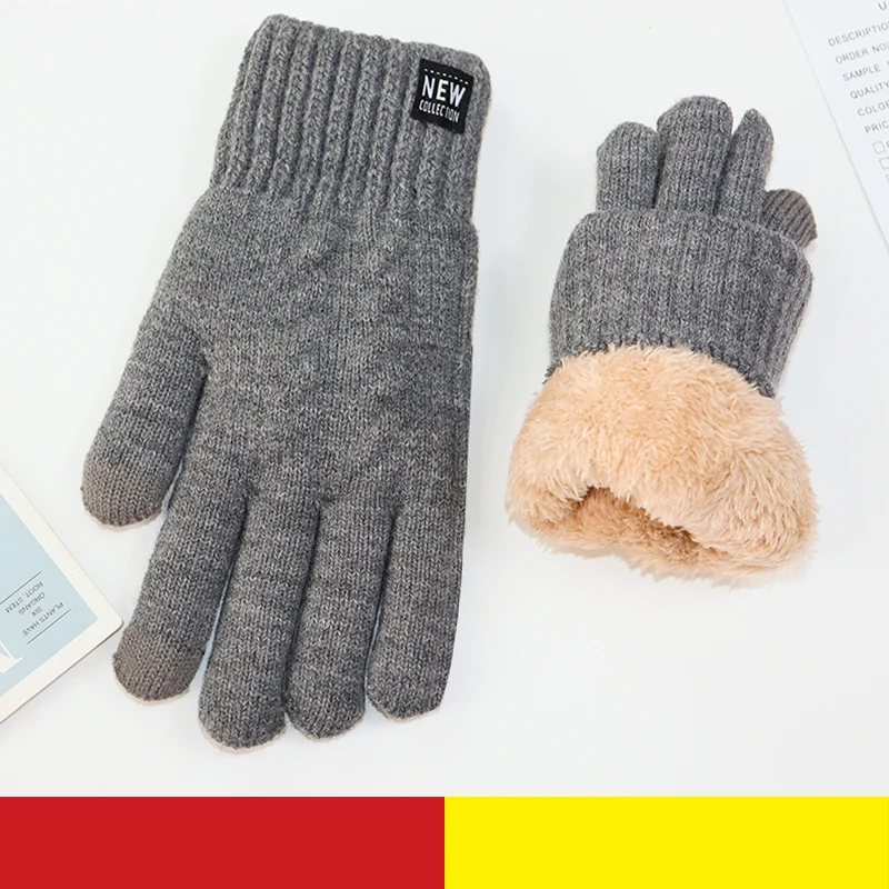 Touchscreen Gloves, Double-Layer Gloves, Women's Winter Gloves, Fleece-Lined, Thickened, Warm, Cold-Proof, Windproof, Anti-Slip, Touchscreen, Five-Finger Knit