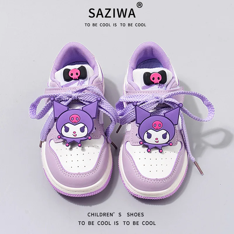 Sanrio Kuromi sepatu kasual anak-anak lucu kartun nyaman anak perempuan sepatu papan bernapas Non-slip Sneakers lari