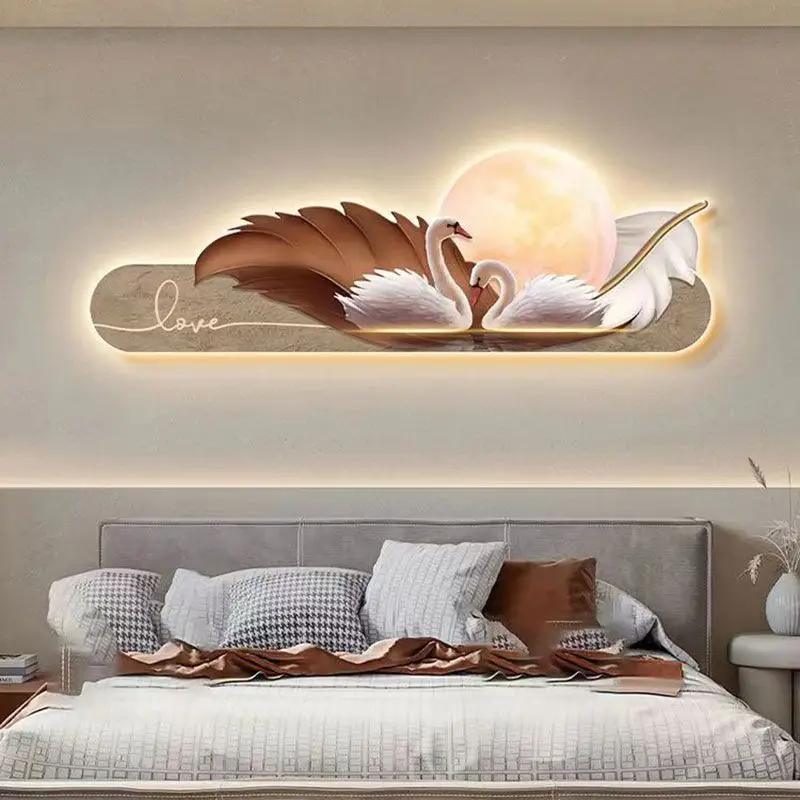 2024 Modern living room decorative painting LED luminous wall decoration elegant wind advanced light luxury mural lamp