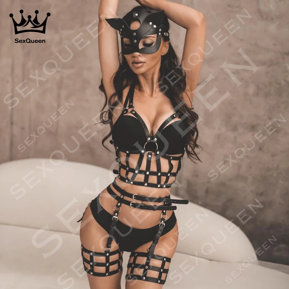 Women Sexy Body Harness Belt Leather Lingerie Bdsm Bondage Lingerie Garter Belt Leather Gothic Fetish Clothing Festival Rave Out