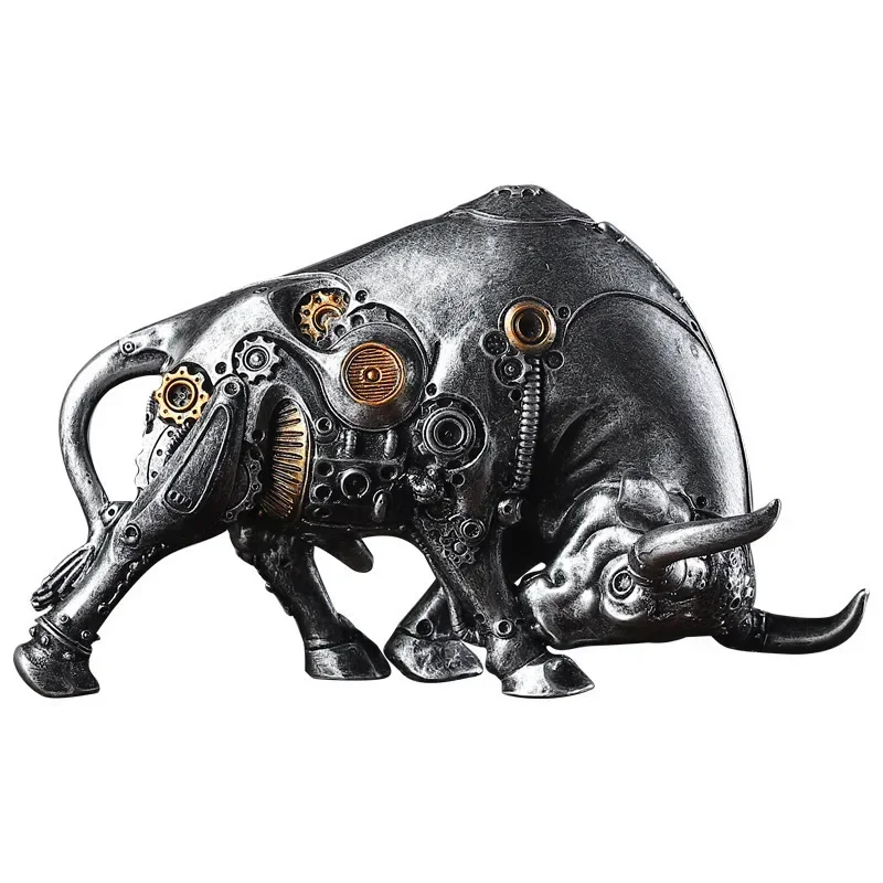 Steampunk Bull Art Statues Resin Animal Figurines Interior Decor Living Room Sculpture Office Desktop Decoration Accessorie Item