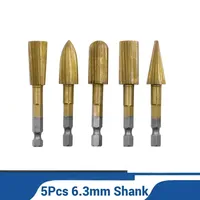 5Pcs Rotary Rasp File 6.3mm Burr File Rasp Woodworking Drill Bits HSS Rotary File Wood Drilling Carving Grinding Grooved Tool