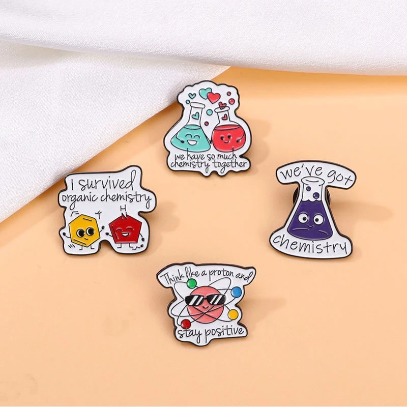 New Cartoon Chemistry Icon Design Brooch Student Backpack Decoration Chemical Reagent Atom Shape Badge Pin DIY Clothing Bag Hat