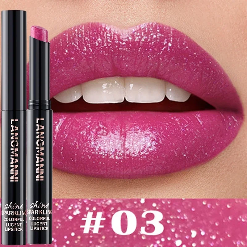 10 Colors Slant Mouth Pearlescent Swivel Glitter Lipstick Lasting Moisturizing Shimmer Solid Lip Gloss Women Makeup Cosmetic