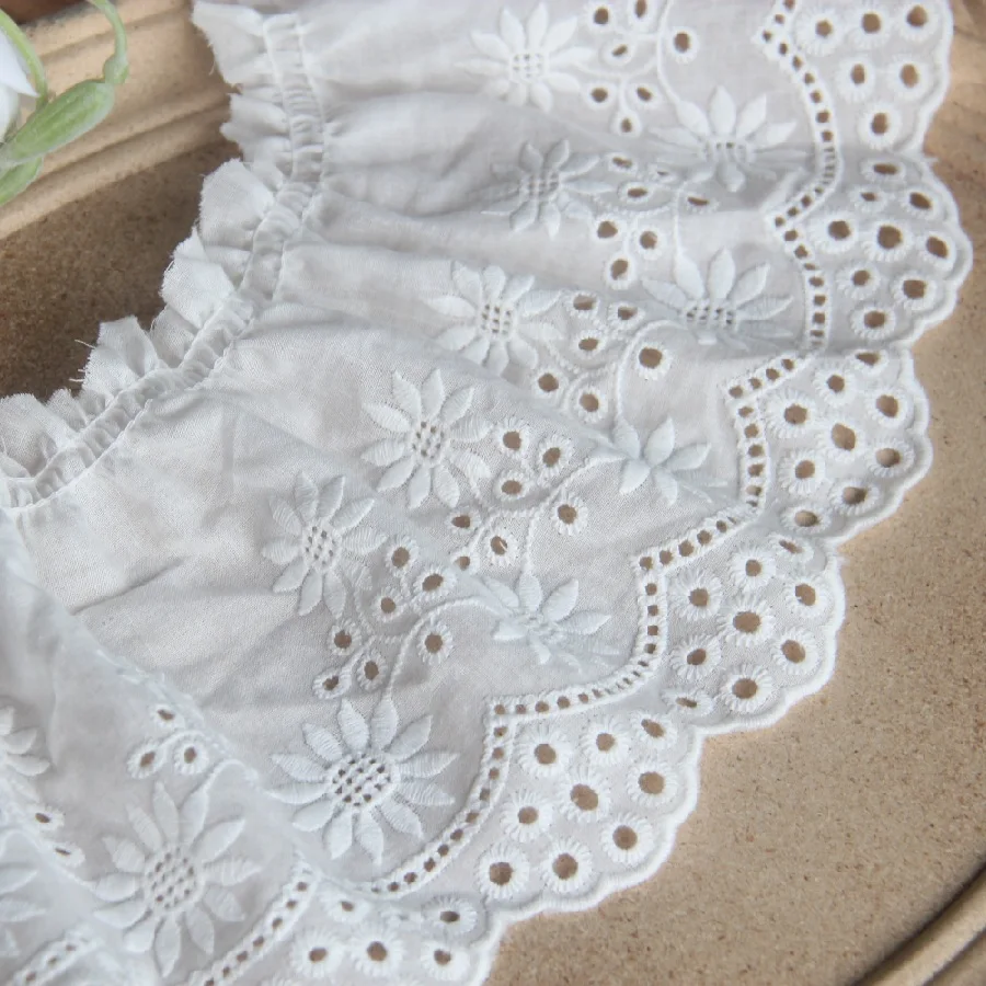 13cm Handmade Cotton Pleated Trim Sunflower Embroidery Cloth Pleats Lace Home Textiles Curtains Sofa Necklace Accessory X334