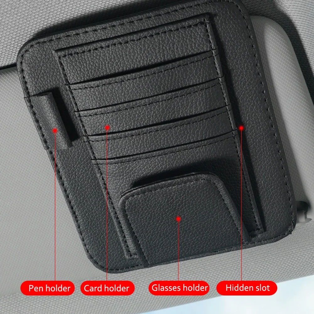 Car Sun Visor Organizer Multi-Pocket Business Card Storage Management Sunglasses Holder Visor Accessories Auto Interior