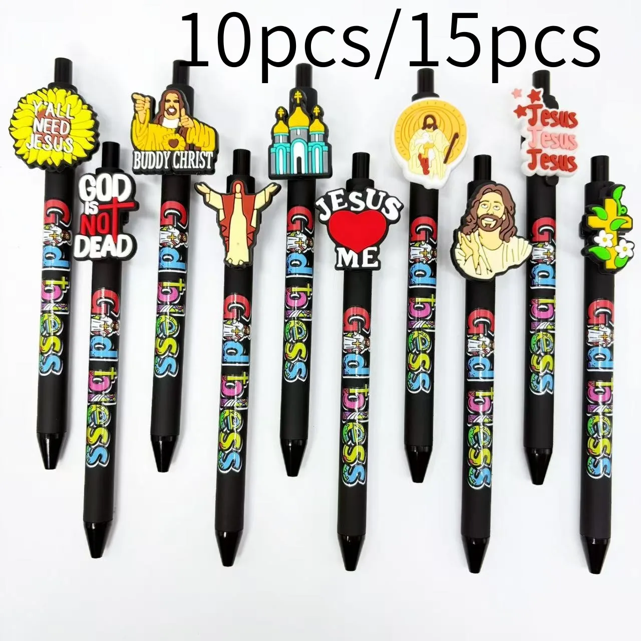10 Stück/15 Stück Kugelschreiber mit religiösem Motiv, Kugelschreiber der Serie „I Love Jesus“, Geschenkstifte für Schüler zum Schreiben