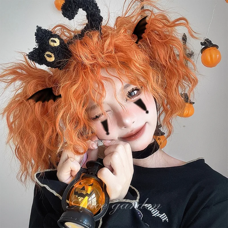

Halloween Orange Wool Rolls Wig Pumpkin Devil Cosplay Accessories Headwear Long Hair for Women Carnival Party Daily Roleplay
