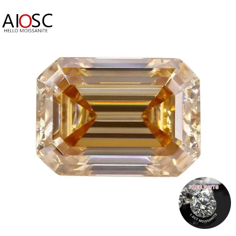 

AIOSC Champagne Color Emerald Cut Moissanite Loose Gems Stones 0.5-10ct for Women Jewelry Diamond Ring Material with Certificate