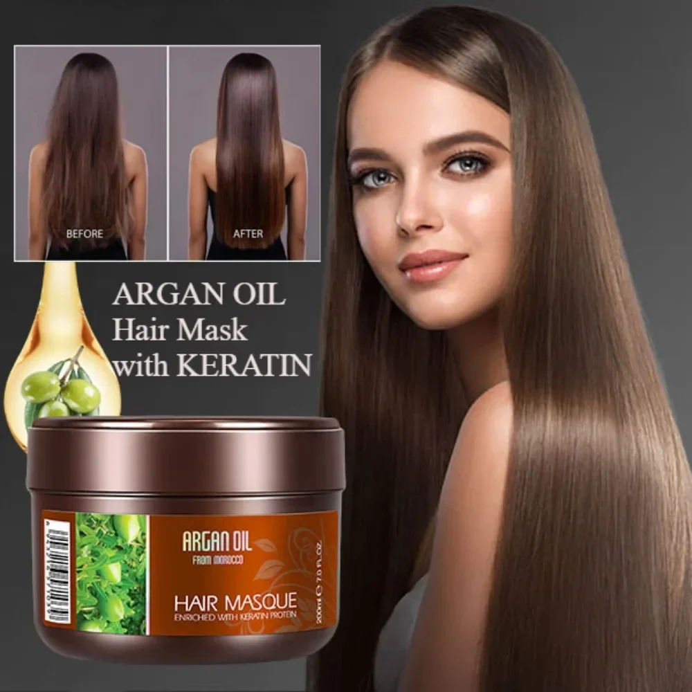 Keratin Argan Oil Hair Mask Deep Conditioner Repair Dry Damaged Frizz Color Treated Bleached Hair Hydrates Stimulate Hair Growth