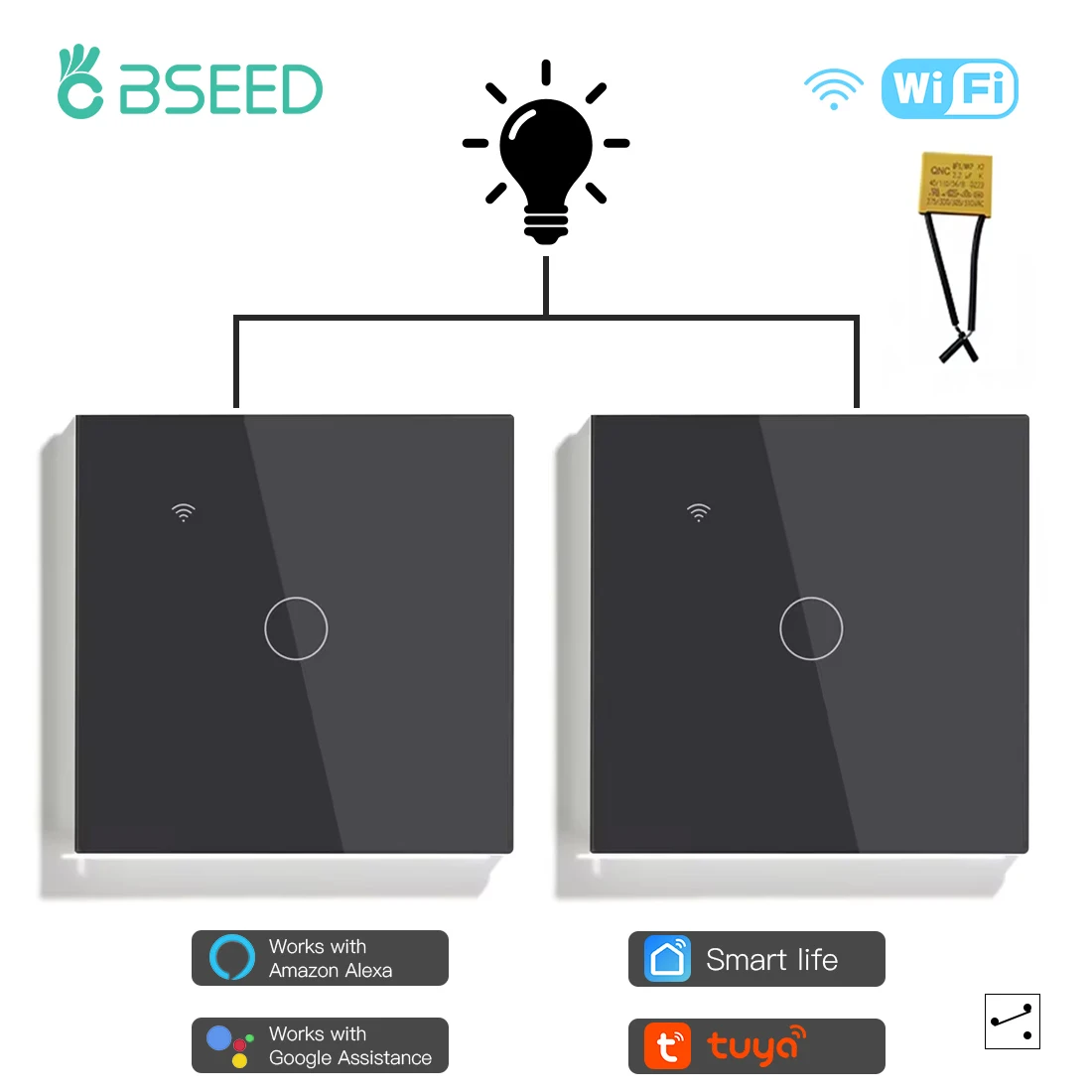 BSEED 1/2/3Gang Wifi Touch Schalter Mit Kondensator 2Way Für Treppen Korridore Lampen Tuya Smart Leben Alexa App Steuerung 2Pack 7