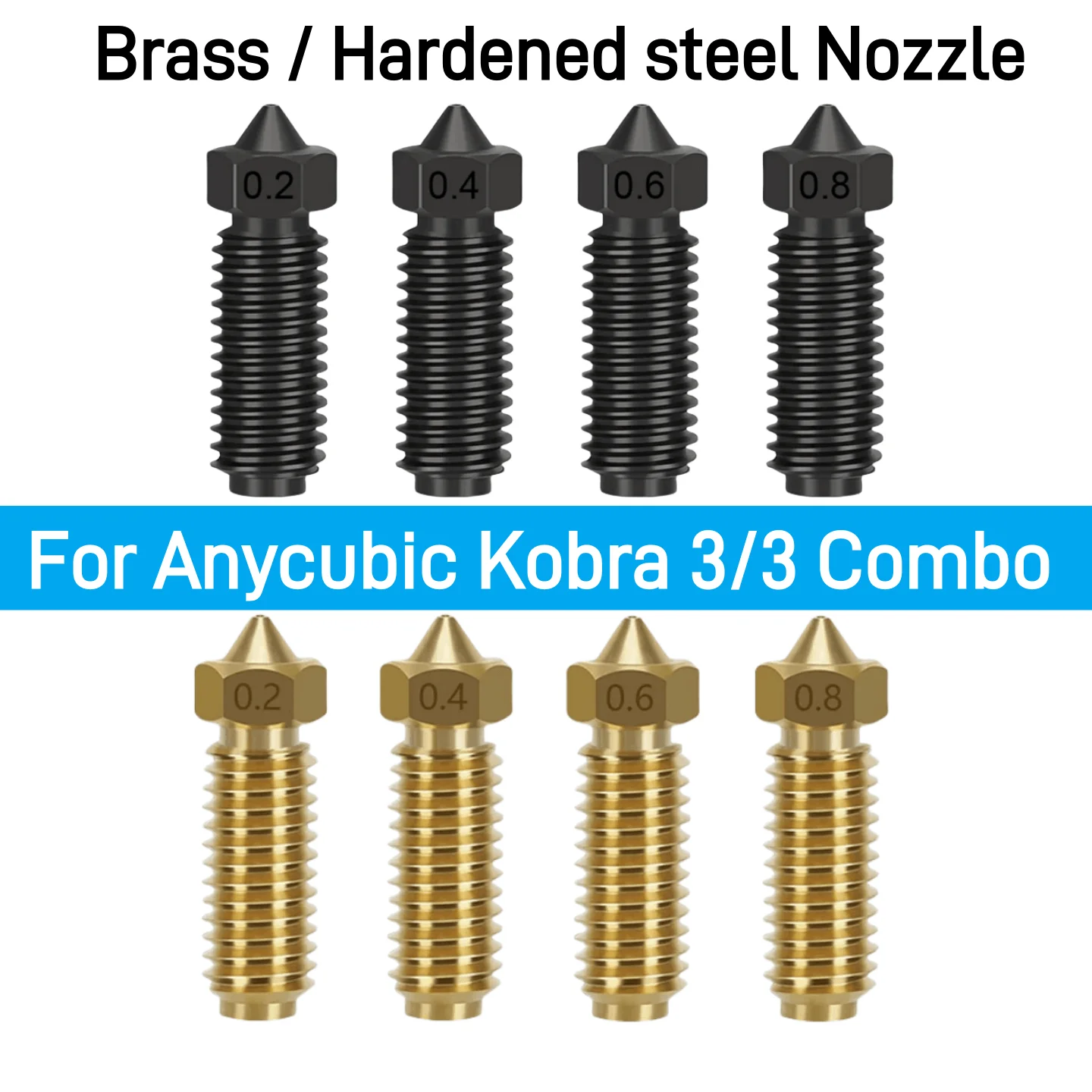 Anycubic Kobra 3 Combo Hot End Nozzles 0.2 0.4 0.6 0.8 Hardened steel Brass Nozzle For Anycubic Kobra3 Spare Accesories Parts