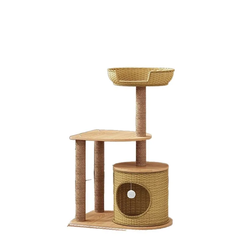 rattan large cat climbing frame, sisal climbing column, cat scratching tree, cat nest integrated multi-cat toy