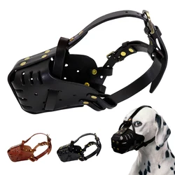 Real Leather Dog Muzzle Anti Biting Dogs Traning Muzzle No Bite Anti Bark Pet Mask For Medium Large Dog Pitbull Labrador