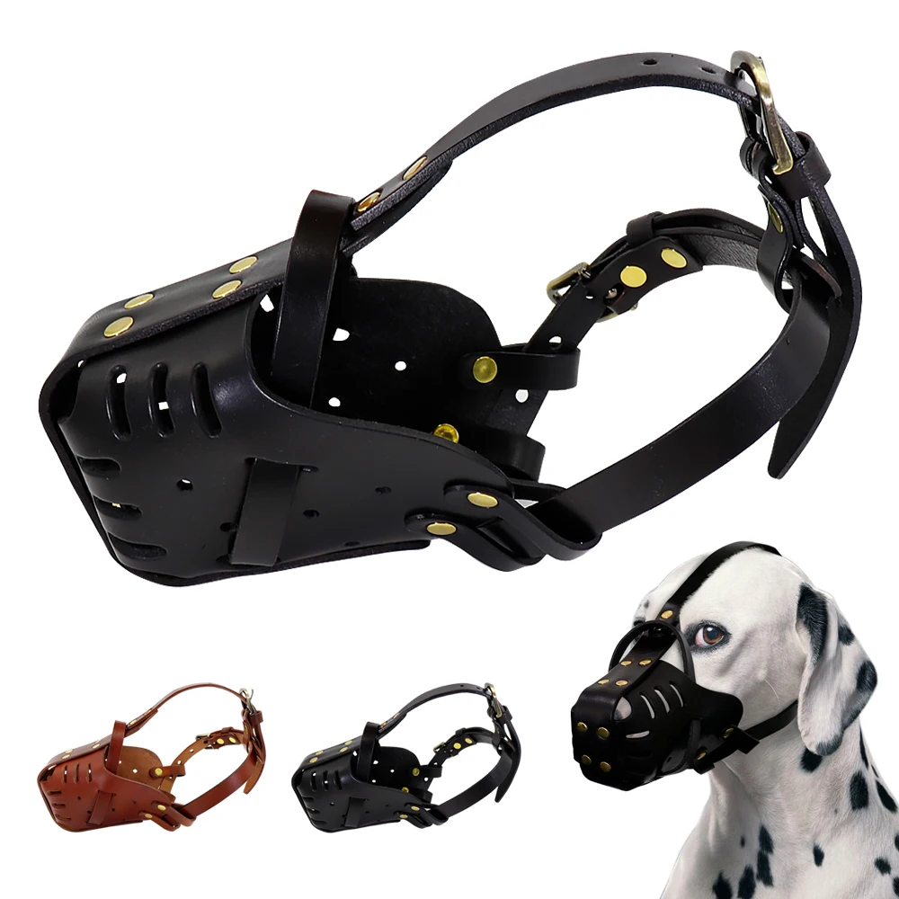 Real Leather Dog Muzzle Anti Biting Dogs Traning Muzzle No Bite Anti Bark Pet Mask For Medium Large Dog Pitbull Labrador