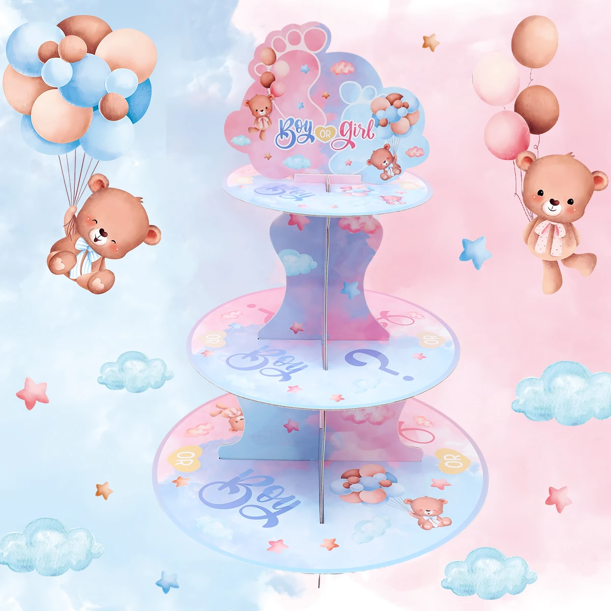 

Blue Pink Bear Cake Stand Baby Gender Reveal Birthday Party Decoration Kids Baby Shower Boy Girl Christening Party Favors