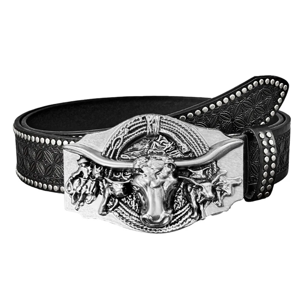Modischer Western Cowboy Herren PU-Ledergürtel Luxuriöses Design Trendige Marke Business Casual Gürtel für Jeans und Hosen – Detail 2
