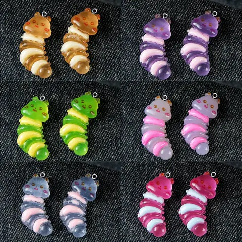 10pcs Cute Caterpillar Resin Floating Charms Kawaii Insect Pendant Flatback for Jewelry Making Diy Earrings Keychain C1530