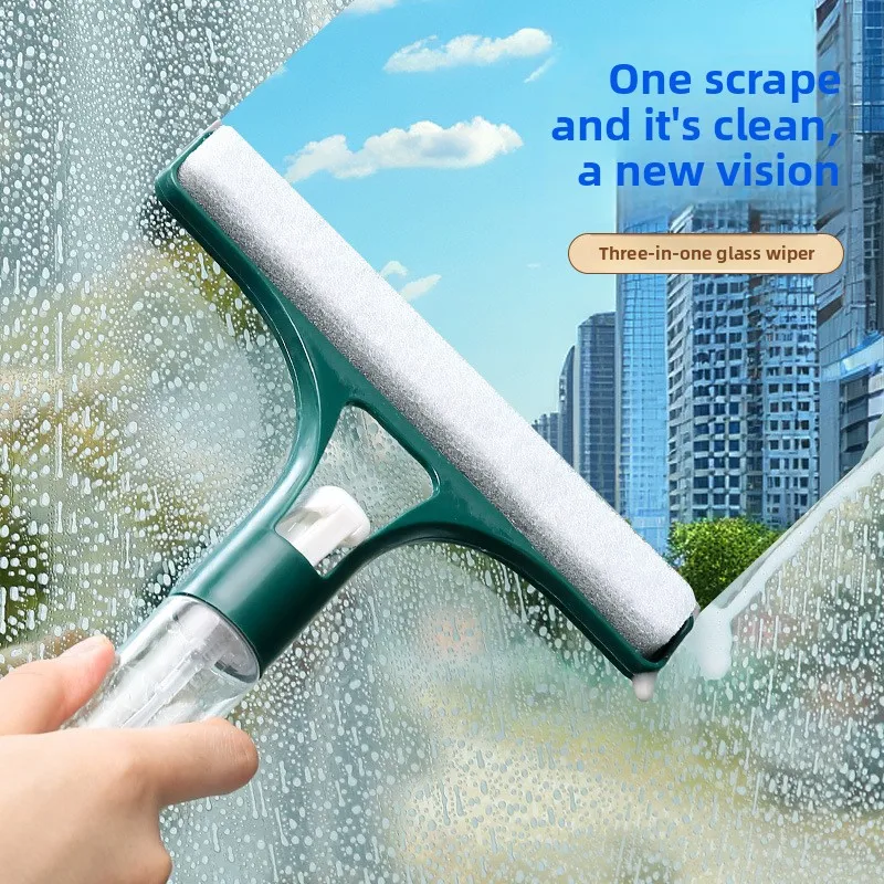 Silicone 3‑in‑1 Water Spray Glass Wiper Household Window Cleaning Tool with Built‑in Water Spray for Mirror Window Glass