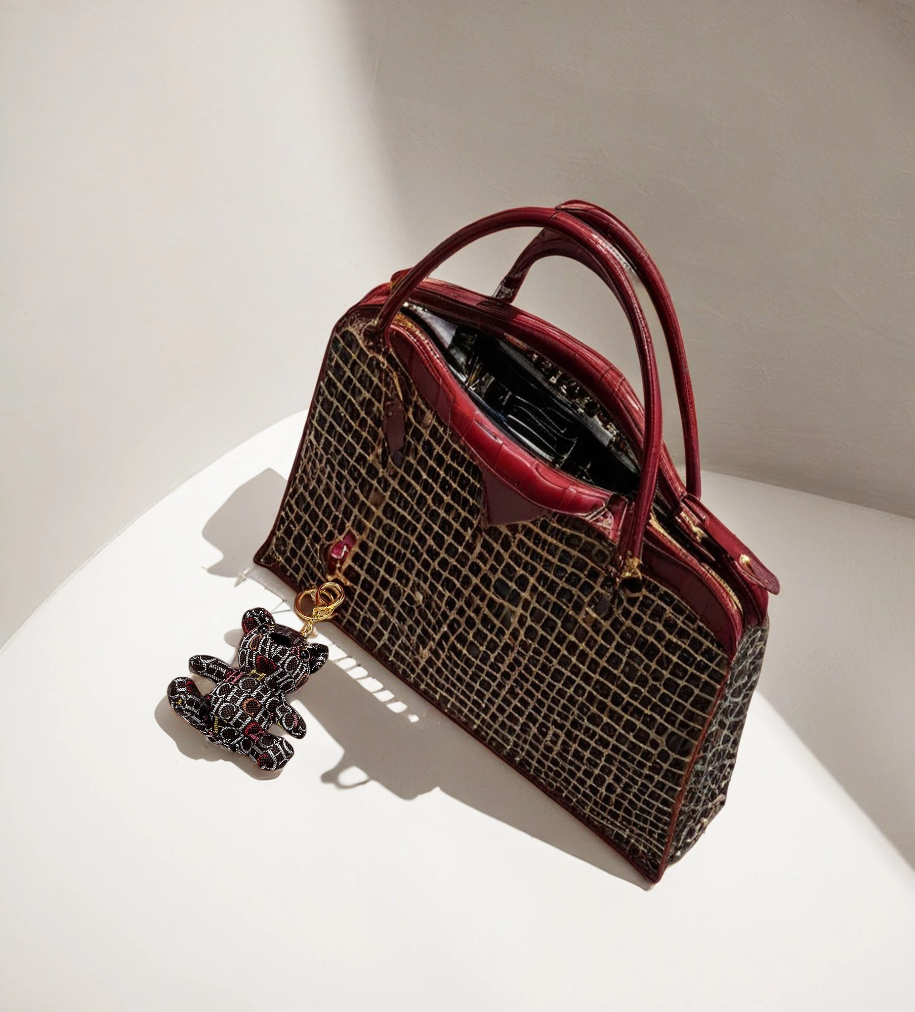 

Luxury Bear Keychain Cute Leather Bear Keyring Bag Pendant Couple Car Keyholder Creative Bag Charm Accessory