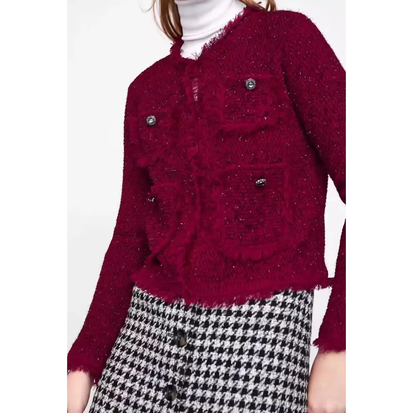 เสื้อโค้ทผ้าทวีดเนื้อนุ่มสำหรับผู้หญิง คอลเลคชั่นใหม่รับฤดูใบไม้ผลิ ทรงหลวม แขนยาว ดีไซน์หรูหรา แฟชั่นเสื้อคลุมสำหรับสุภาพสตรี