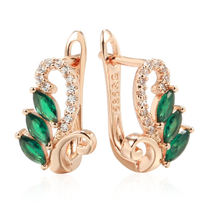Kinel Luxury Green Natural Zircon Drop Earrings For Women 585 Rose Gold Color White Stone Daily Easy Matching Fine Jewelry Gift