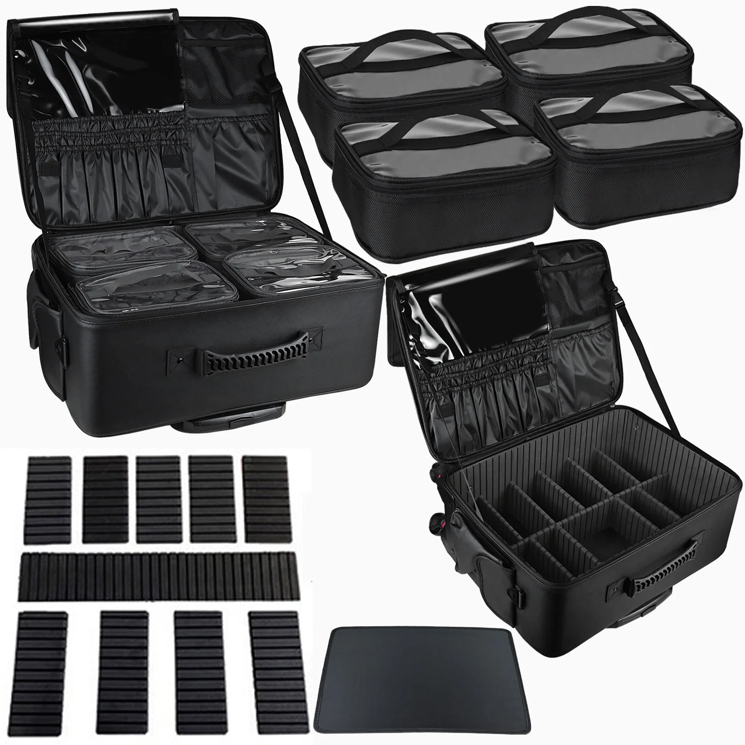 Чехол на тележке для макияжа большой емкости, многофункциональная оксфордская сумка из искусственной кожи, коробка для инструментов на колесиках для красоты, дизайна ногтей, татуировки, мода