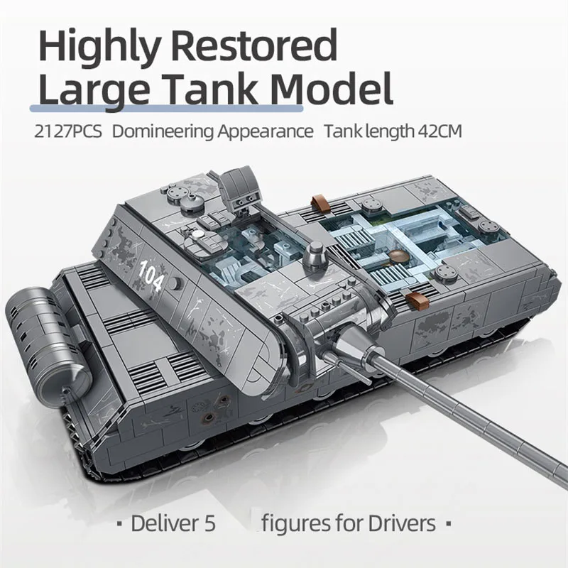 2127 Uds. Serie militar de la Segunda Guerra Mundial, gran rata alemana, tanque pesado, bloques de construcción, juegos de modelos, ladrillos del ejército MOC, juguete para niños, regalos
