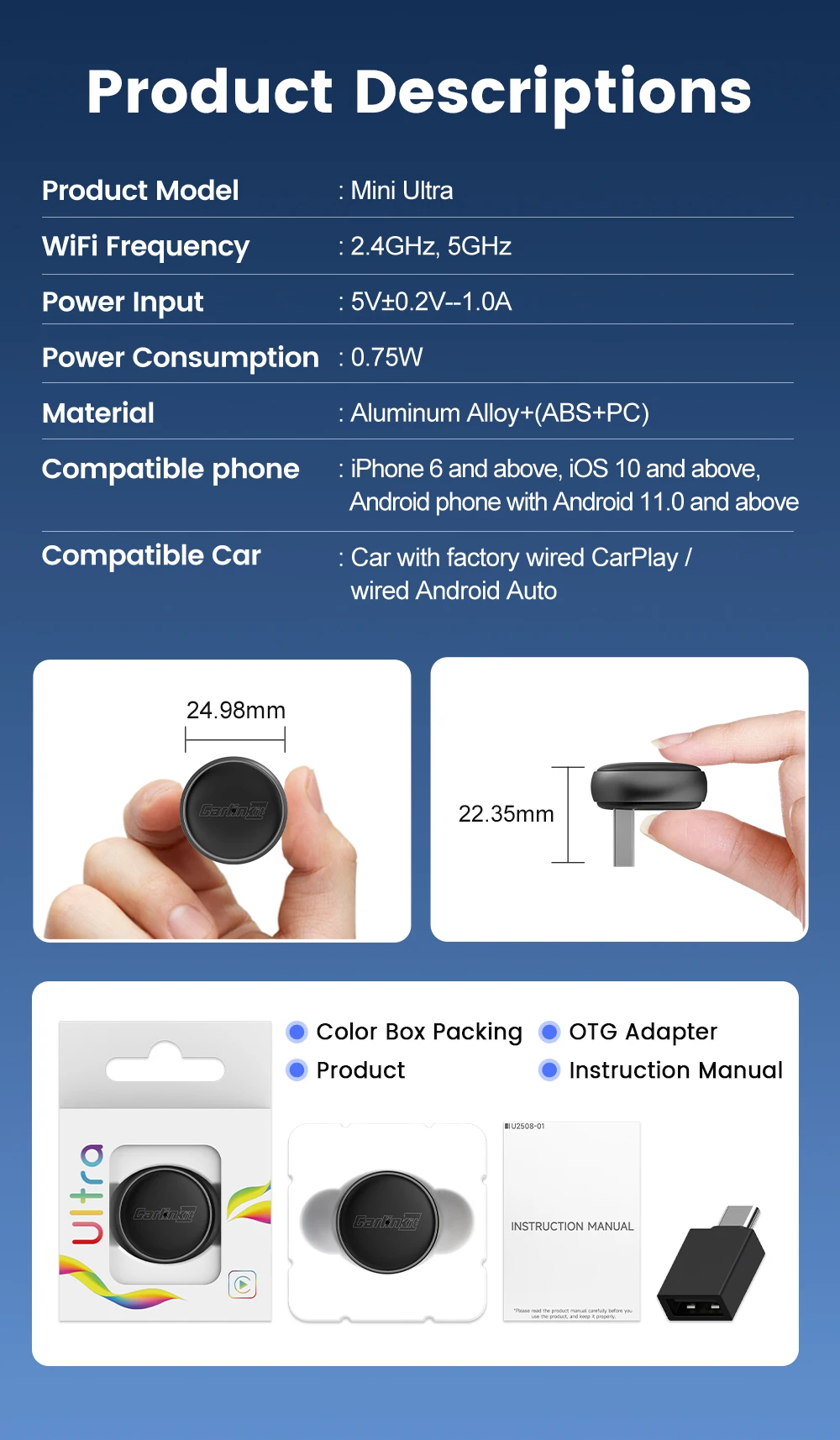 CarlinKit 2-in-1 CarPlay Android Auto Wireless Adapter WLAN 5GHz Kabelloses CarPlay Auto AI Box für Smart Car Systeme Plug-and-Play – Detail 14