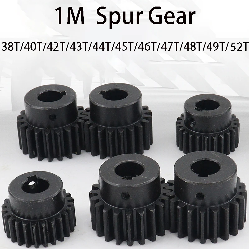 1Pcs 1Mod 38T 40T 42T 43T 44T 45T 46T 47T 48T 49T 52T Pinion Spur Gear 45# Steel Bore 8mm -25mm Transmission Pinion Keyway Hole