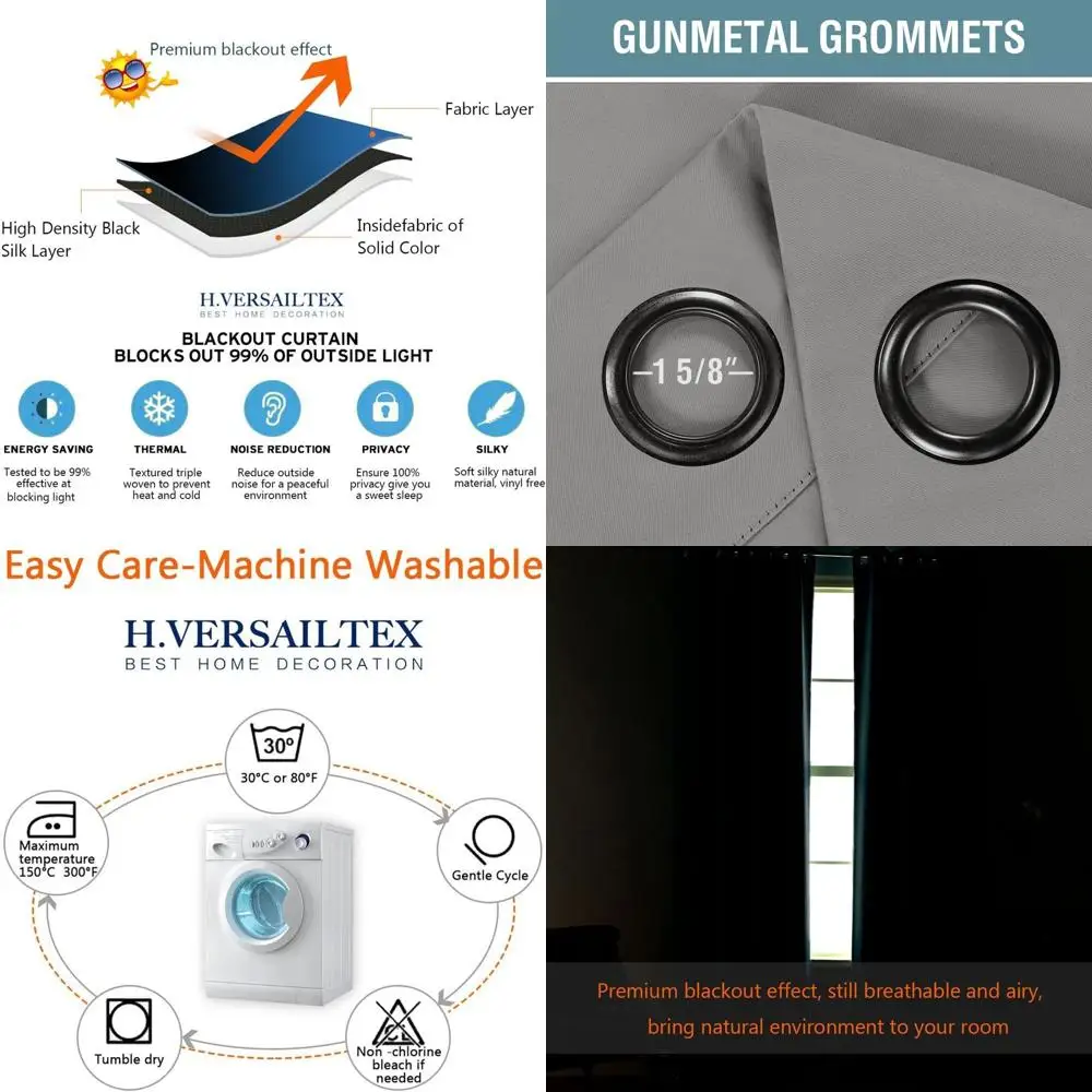 

Серые светонепроницаемые шторы с термоизоляцией и кольцами для патио или раздвижных дверей, 2,74 x 2,64 м (100 x 108 дюймов)