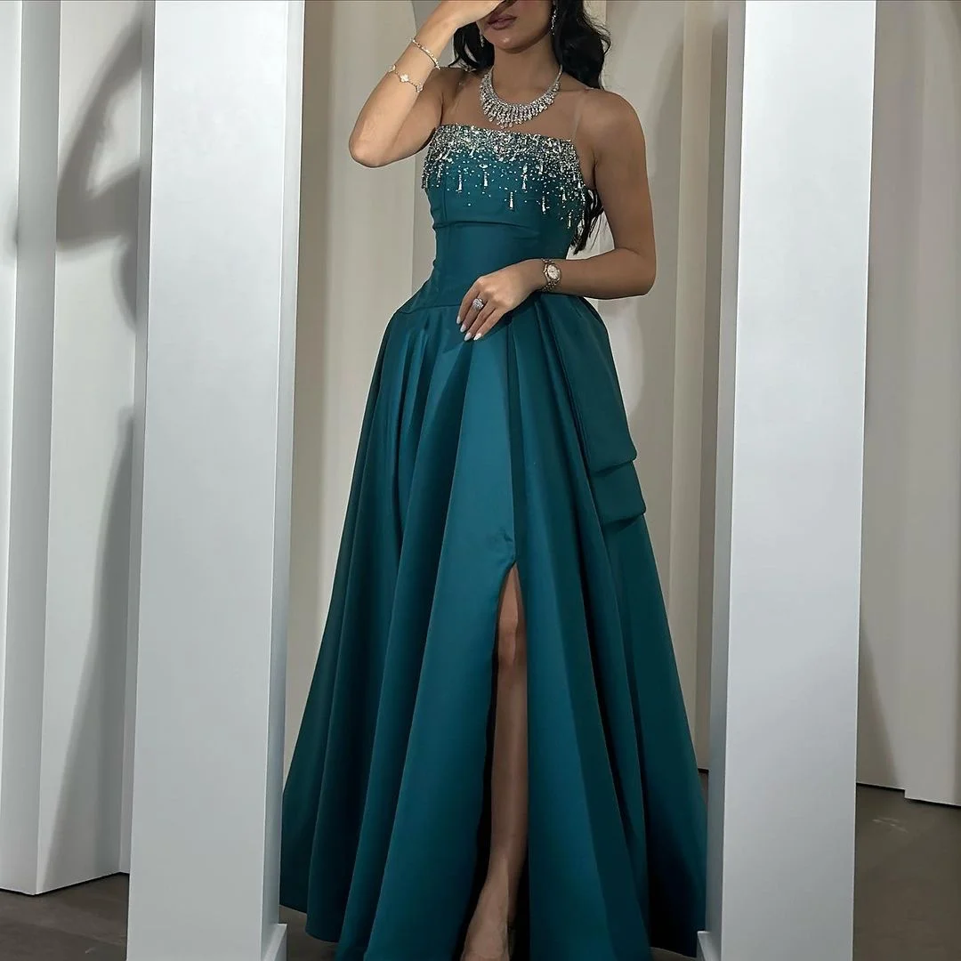 Bella Customized Beading Rhinestones Prom Dress Strapless Ball Gown vestidos de noche Luxury Sleeveless Evening Dresses 2026