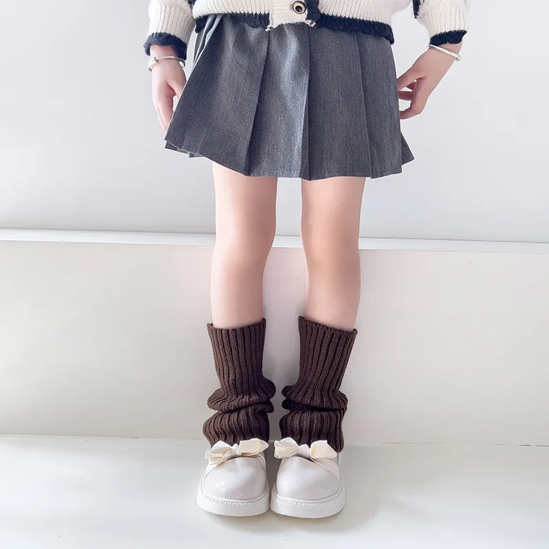 Autumn Solid Color Leg Warmers Middle Tube Socks Knitted Y2K Lolita Style Mid-Calf Socks for Children Girl