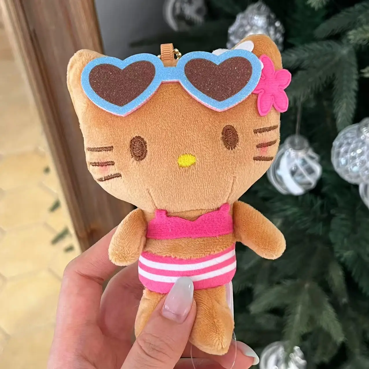 

Cute Hello Kitty Hawaiian Black Leather Glasses Plush Backpack Pendant Anime Girly Heart Cute Plush Keychain Girls Gift