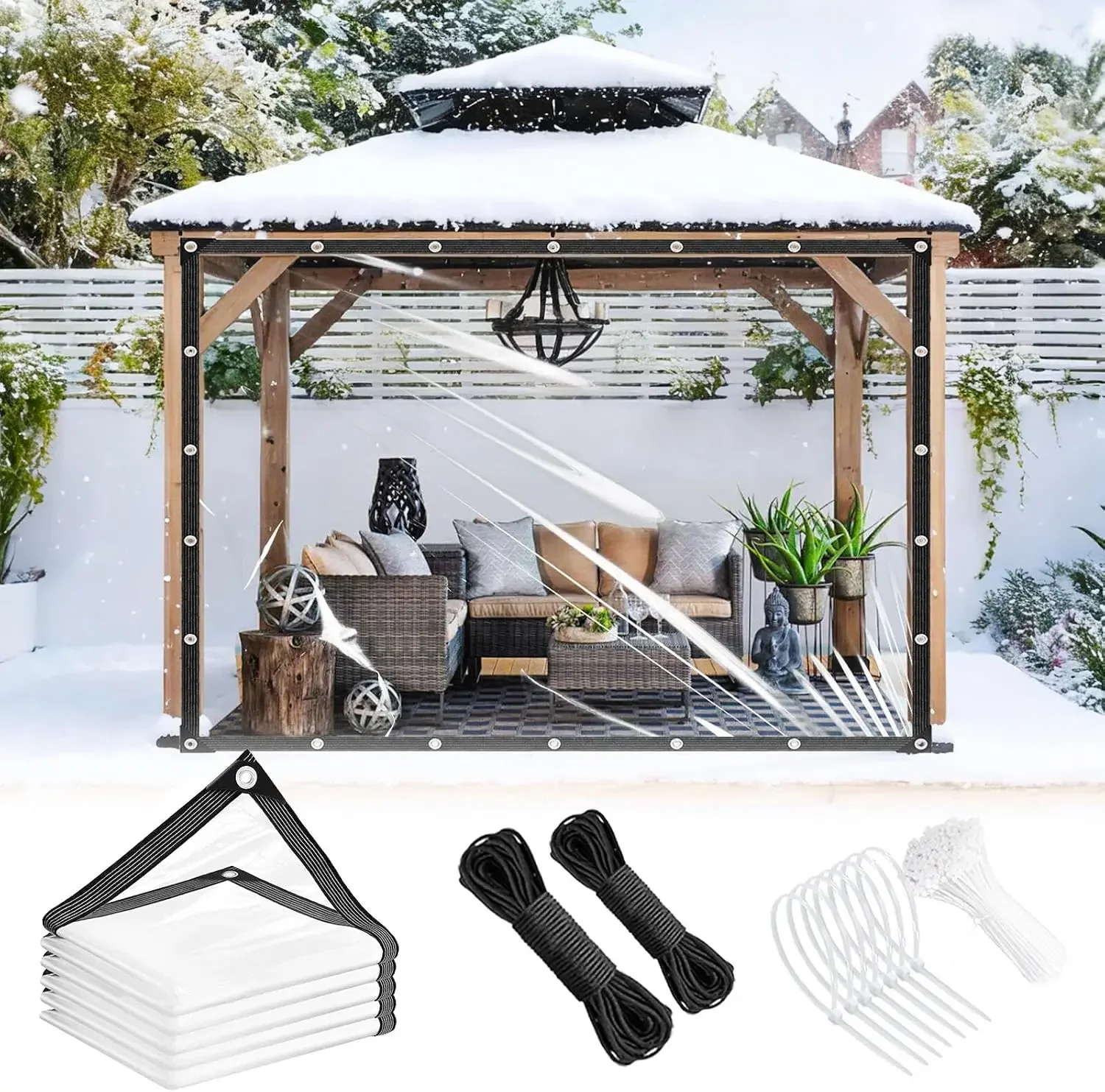 Clear Tarp Heavy Duty 8x12ft Thickened 14Mil Waterproof Clear Tarps with Grommets Tear Resistant Reinforced Edges