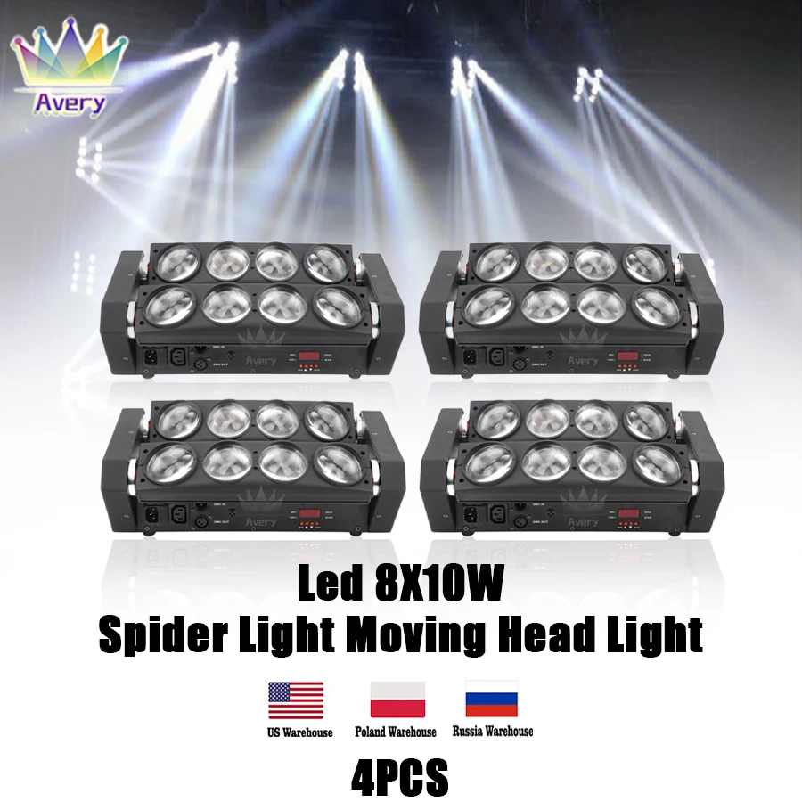 

0 Tax 4Pcs LED 8x10W RGBW moving head beam light LED spider beam stage lighting DMX-512 suitable for DJ nightclub party