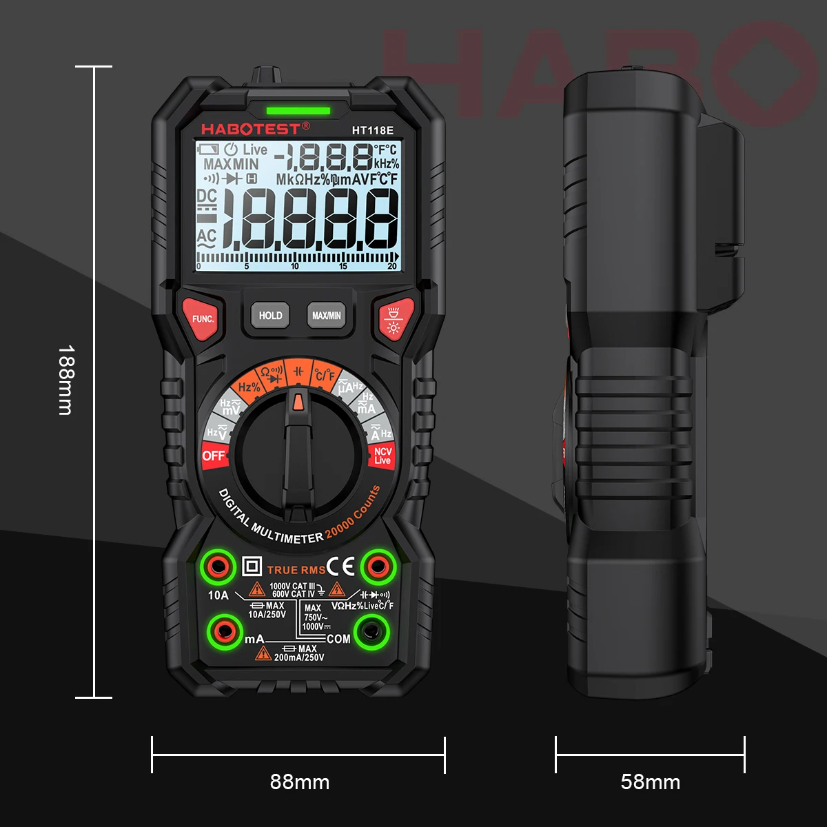 HABOTEST HT118 Digital Multimeter Ture RMS Auto Range NCV Hz 1000V AC/DC 6000 Counts Professional High Precise Multimetro Tester