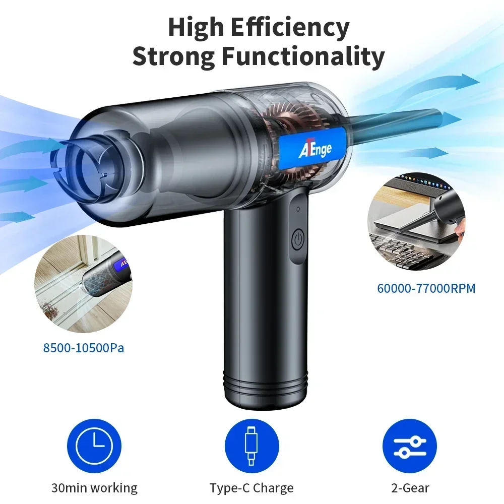 Electric Compressed Air Duster 2 in 1 Cordless Car Vacuum Cleaner Powerful Handheld Dust Air Blower for Pet Hair Office Keyboard