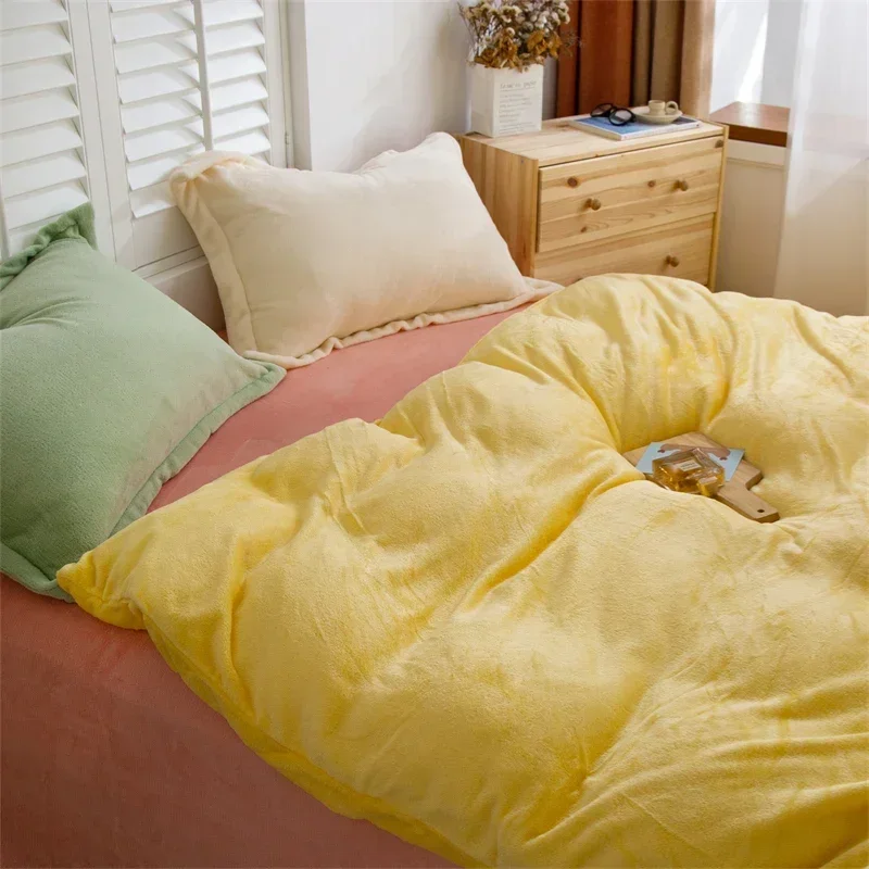 EGW Velvet Fleece Duvet Cover Winter Thicken Crystal Bedding Set AB Side Candy 4Color/Set Flat Sheet Pillowcase Home Textile