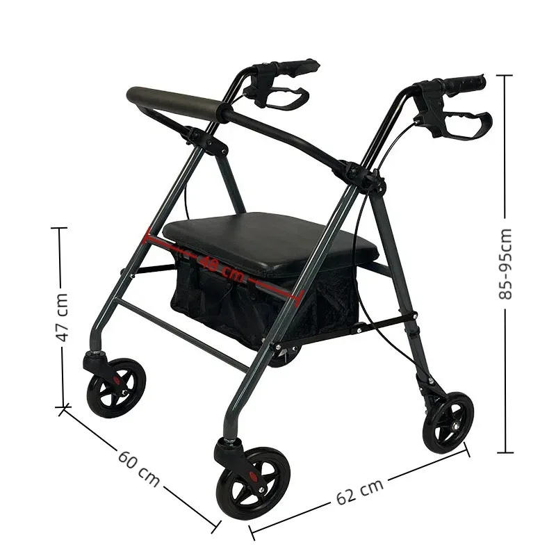 عربة تسوق منزلية لكبار السن مع عجلات مع مشاية للجلوس وقابلة للطي بأربع عجلات