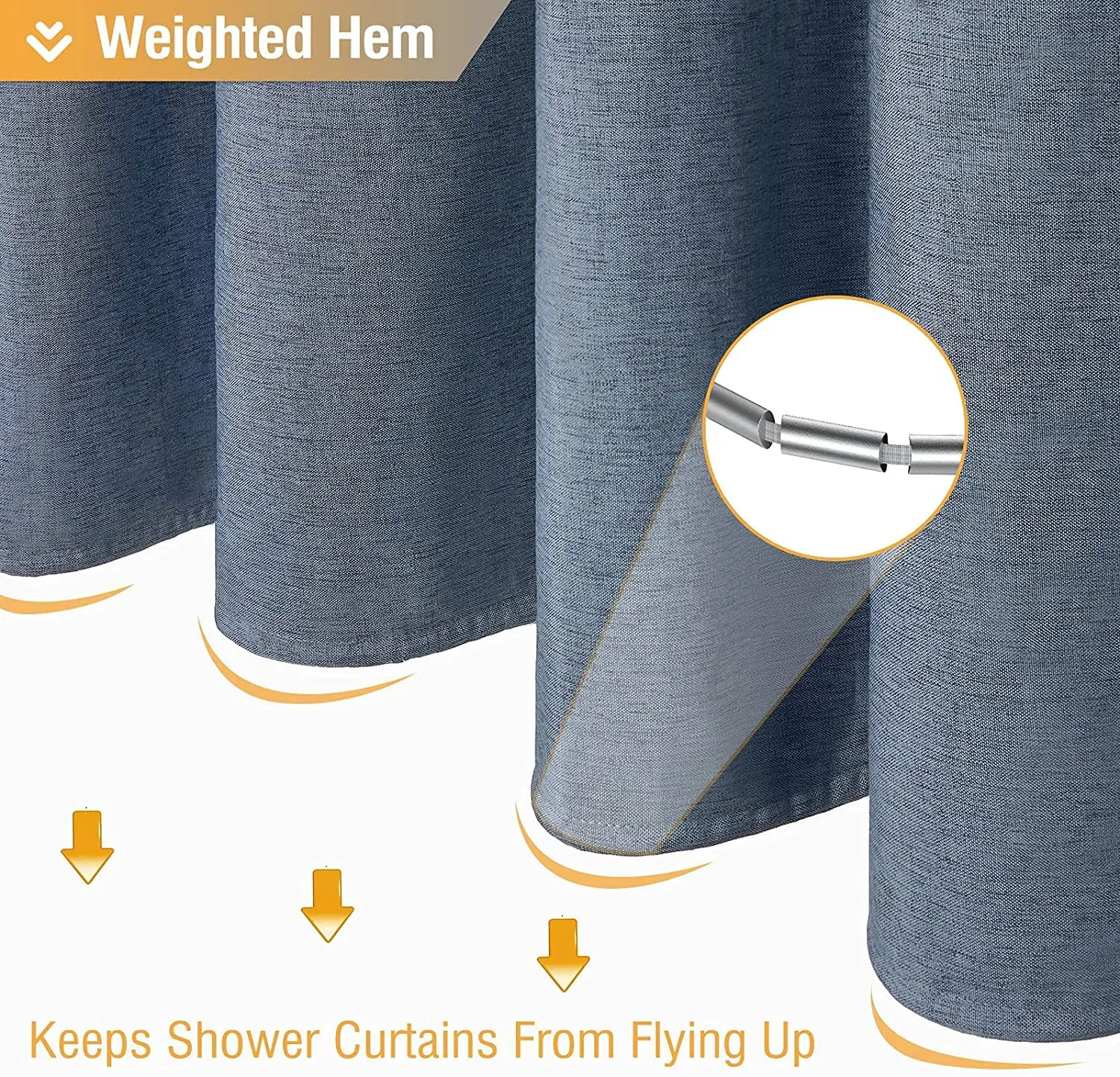 Luxury Linen Shower Curtain with Silver Metal Hooks Bathroom Waterproof Thick Fabric Bath Curtains Bathtub Large Bathing Cover